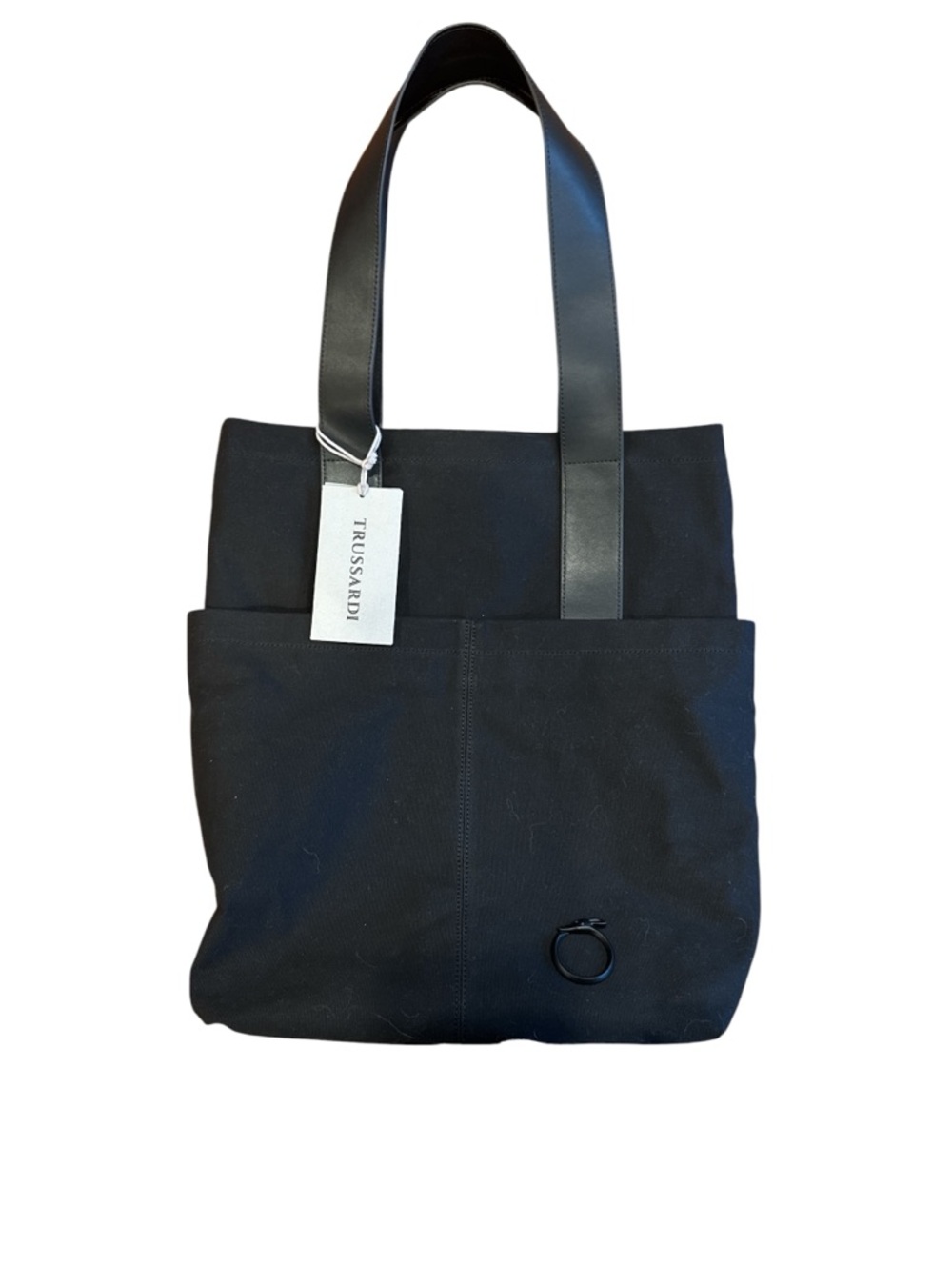 Trussardi Black Canvas & Leather Strap Tote